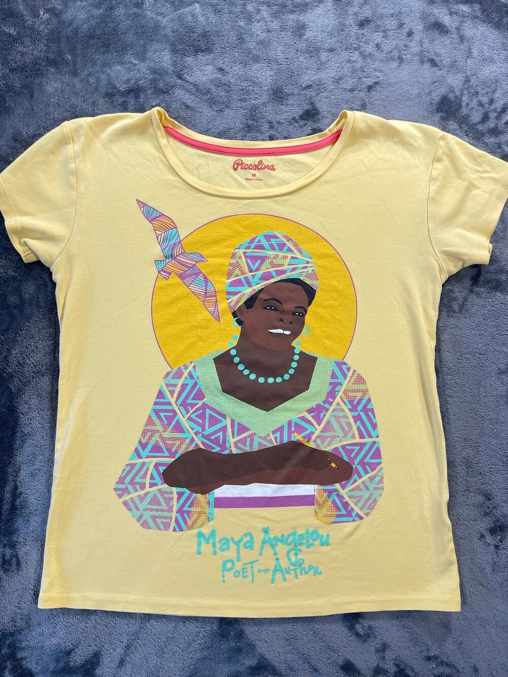 Maya Angelou Graphic Tee Womens Medium Yellow Piccolina Trailblazer Pima Cotton